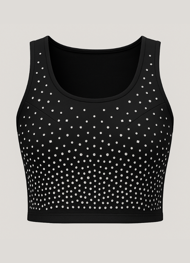 Top negro crop con apliques brillantes