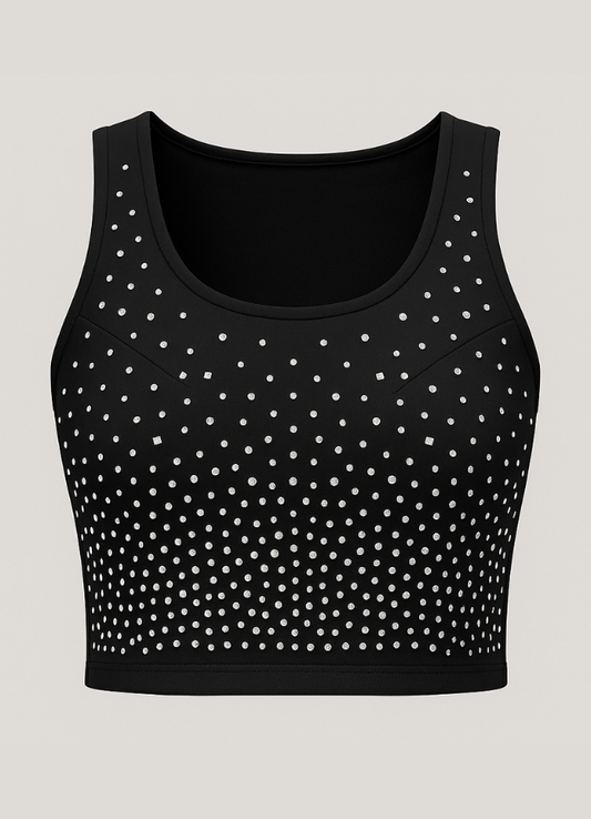 Top negro crop con apliques brillantes