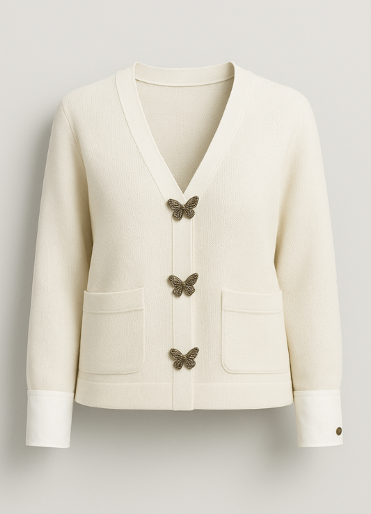 Cardigan marfil con botones de mariposa