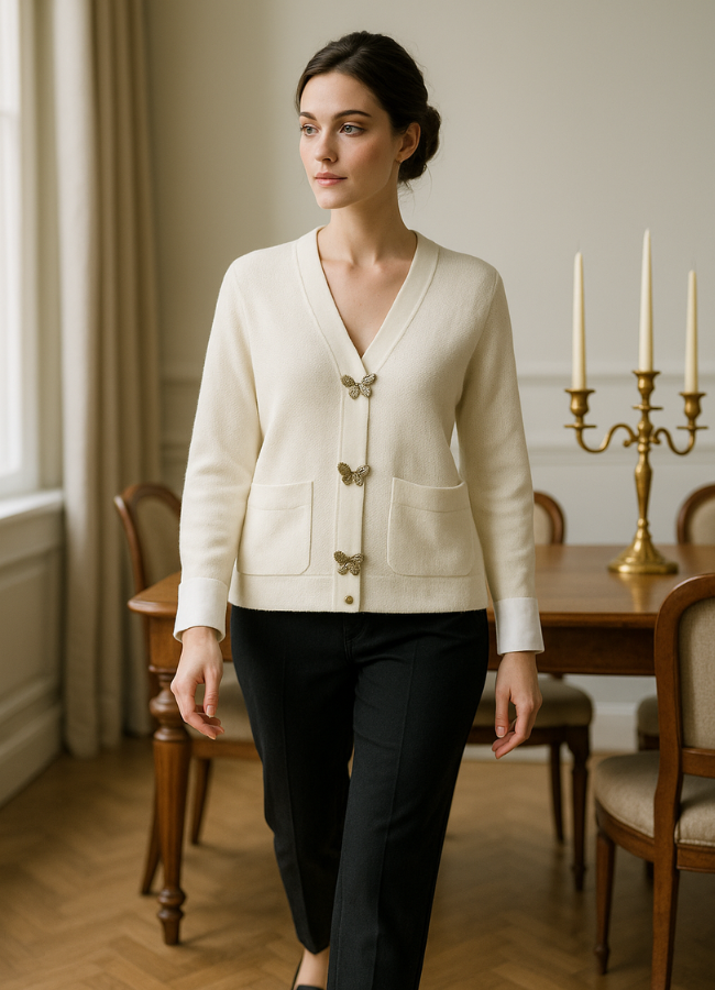 Cardigan marfil con botones de mariposa