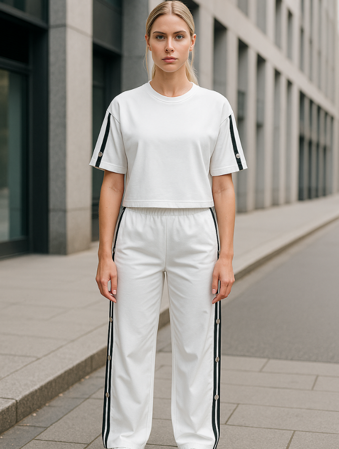 Set Blanco - Negro con franjas negras laterales