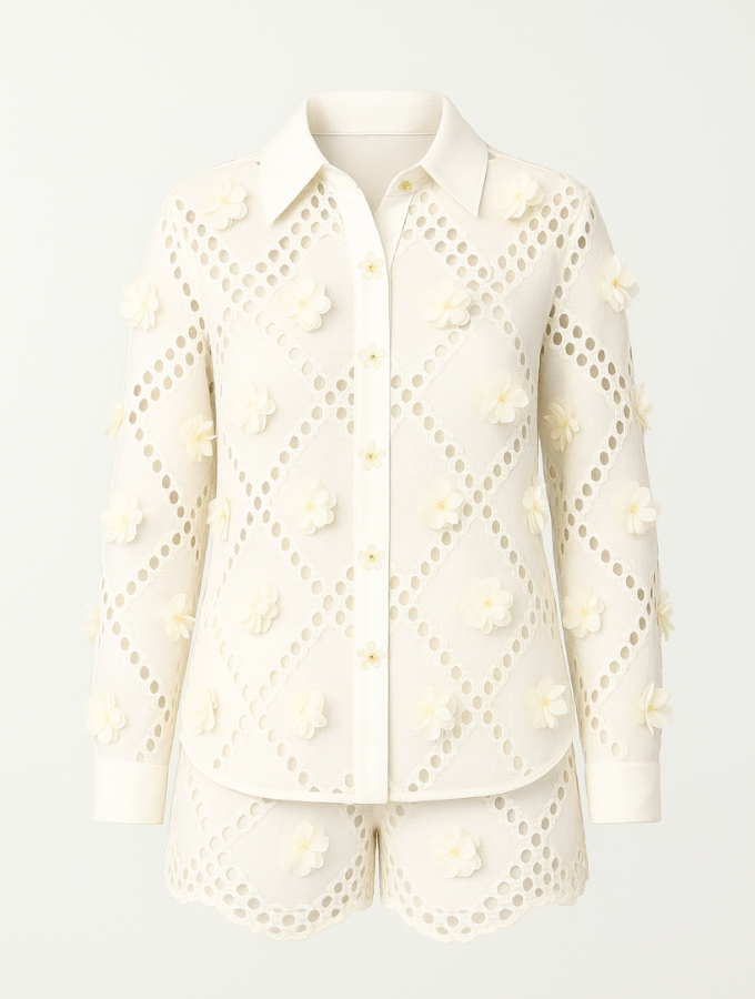 SET OJALILLO BEIGE FLOR