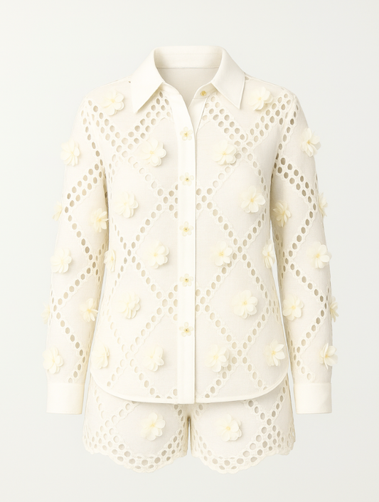 SET OJALILLO BEIGE FLOR