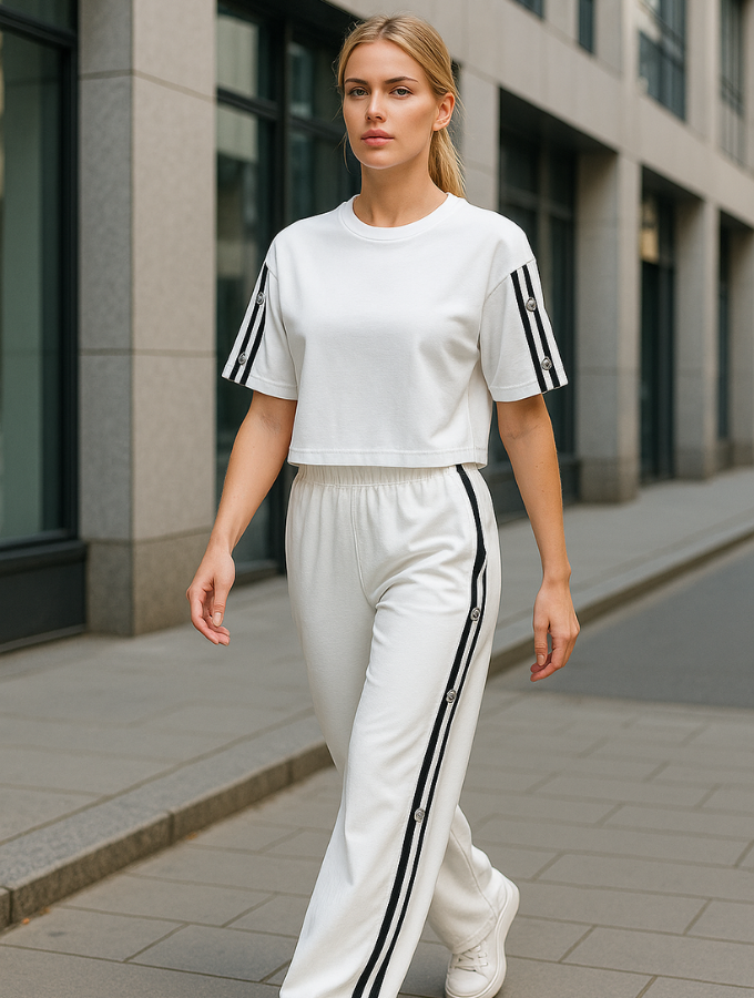 Set Blanco - Negro con franjas negras laterales