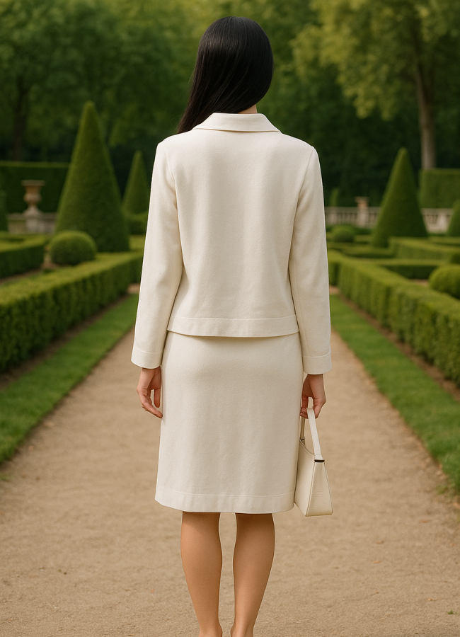 Saco crema botón flor dorado