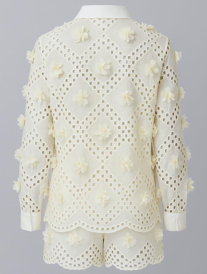 SET OJALILLO BEIGE FLOR