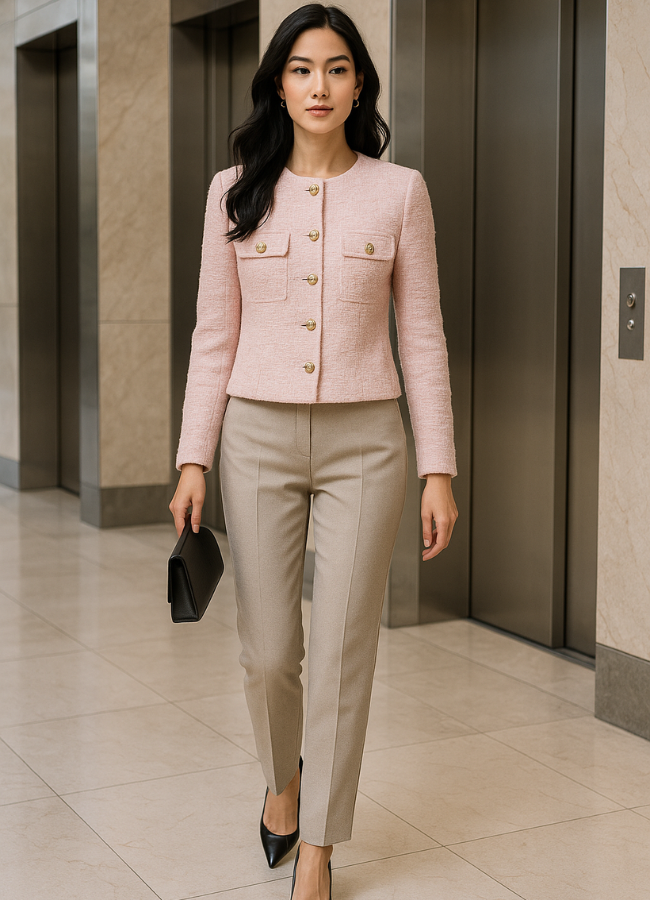 Blazer rosa tipo Chanel