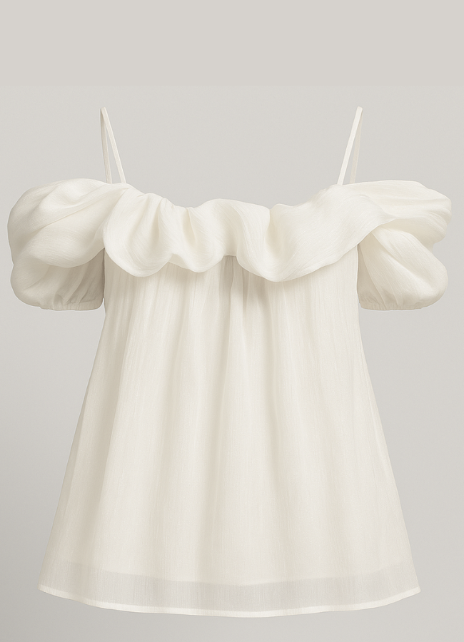 Blusa off-shoulder blanca con volantes y tiras delgadas
