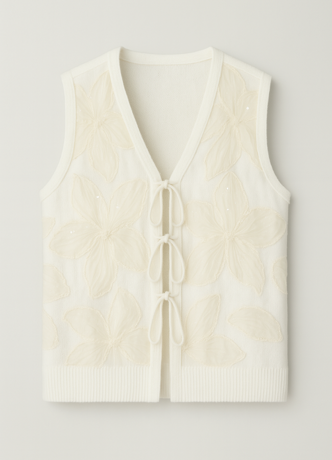 Chaleco encaje Flores Beige