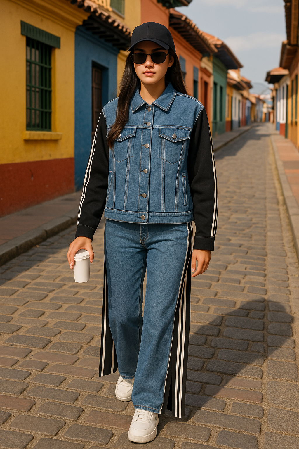 Set sudadera denim con mangas deportivas