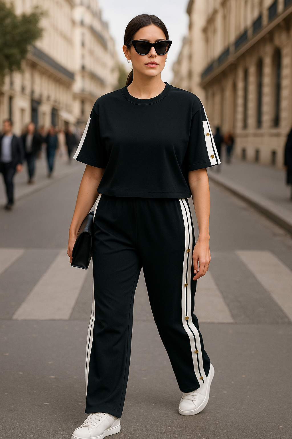 Set Blanco - Negro con franjas negras laterales