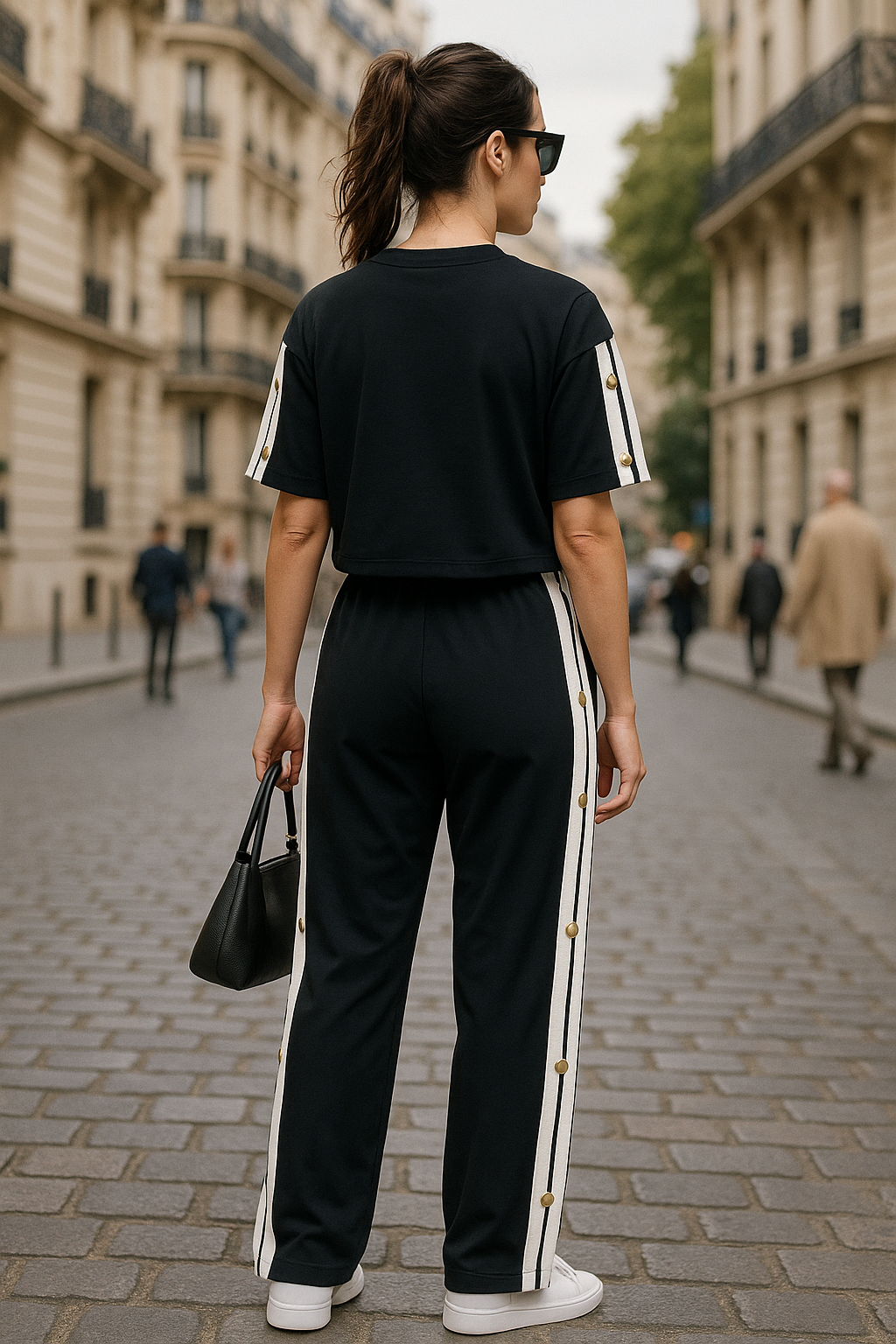 Set Blanco - Negro con franjas negras laterales